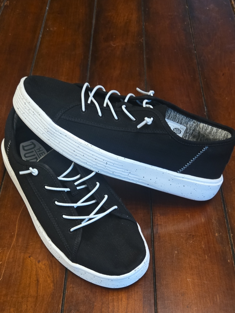 Hey Dude Black Canvas Low-Top Sneakers with White Speckled Sole
